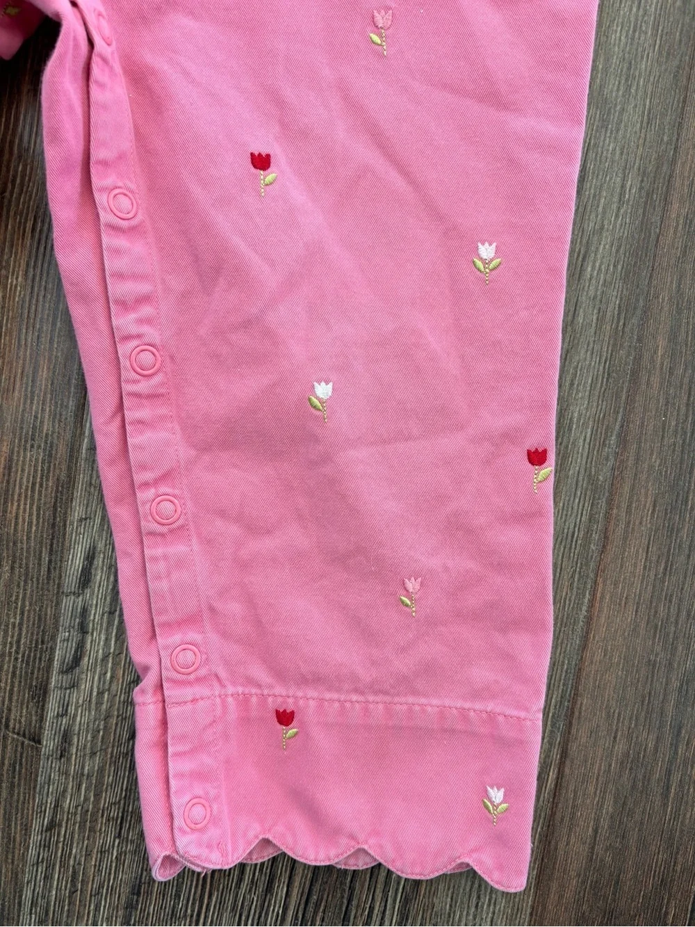 Y2K Gymboree Pink Floral Embroidered Bib Overalls 18-24 Mos Scalloped Hems 2003